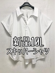 新品☆10L白系♪スキッパーシャツ♪半袖♪オフィスにもカジュアルにも☆b883
