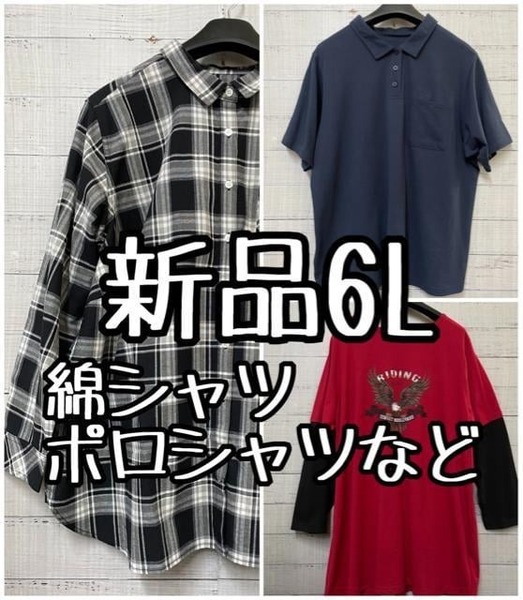 新品☆6L♪ポロシャツ・チャックシャツ・ゆったり重ね着Ｔシャツ♪☆g580