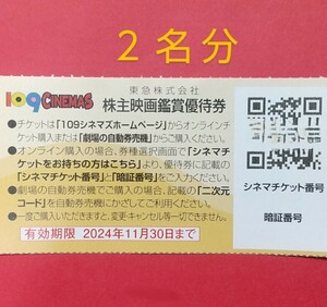 ★取引ナビで番号通知★ 株主映画鑑賞優待券 １０９シネマズ ムービル ２枚セット 24年11月期限