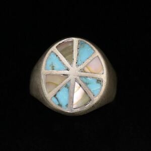 925 за границей производства индеец ювелирные изделия Navajo группа бирюзовый ракушка кольцо кольцо Vintage цветной камень SILVER серебряный серебряный E33