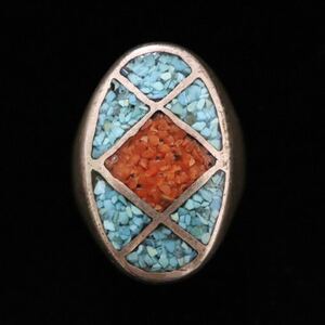 [ large ]925 abroad made Indian jewelry Navajo group turquoise ring ring Vintage color stone SILVER silver silver made E32