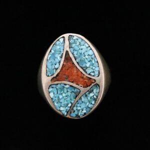 [ большой ]925 за границей производства индеец ювелирные изделия Navajo группа бирюзовый кольцо кольцо Vintage цветной камень SILVER серебряный серебряный E34