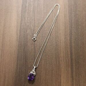 925 ITALY stamp amethyst color stone necklace pendant top approximately 42cm SILVER silver accessory E13