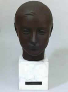 ** sculpture house Y.FUNAKOSHI boat . guarantee . work [ roller ] bronze image head image objet d'art marble pedestal height 21cm*