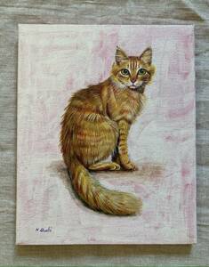Art hand Auction 갈색 얼룩무늬 고양이 그림, 아크릴 그림, 고양이, 내부, 정품 565, 삽화, 그림, 아크릴, 깊은 상처