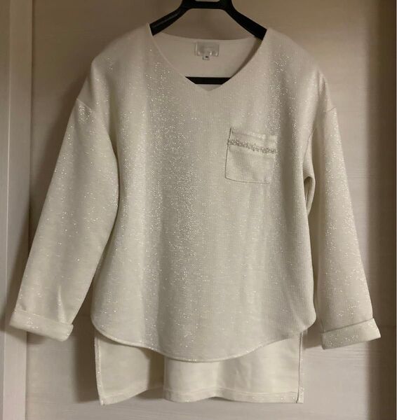 ★再値下げしました★【EMMAJAMES】エマジェイムス ◎ラメ糸が上品なトップス 後ろ長めの作りでスタイルカバーに春向け M