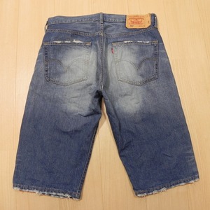 -833★ LEVI’S リーバイス 501 SP501 ボタンフライ ユーズド加工 ハーフ デニムパンツ size 34 デニムショーツ 古着 即決 ■