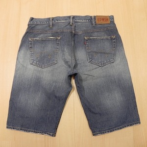 -980* large size W38 * Edwin 503 50331 half jeans used processing Denim shorts old clothes prompt decision *