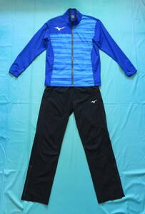 62JC8011 синий чёрный одежда L* наземный бег Mizuno тренировка Cross рубашка брюки верх и низ размер L( Surf голубой )