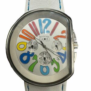 中古 SONNE HAORI ゾンネ ハオリ クロノグラフ トノー型 シルバー ホワイト クオーツ メンズ腕時計 10801