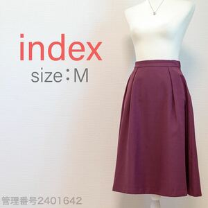 【送料無料】index(インデックス)無地シンプル　ウエストゴム入り　ひざ丈タックスカート　パープル/紫　M