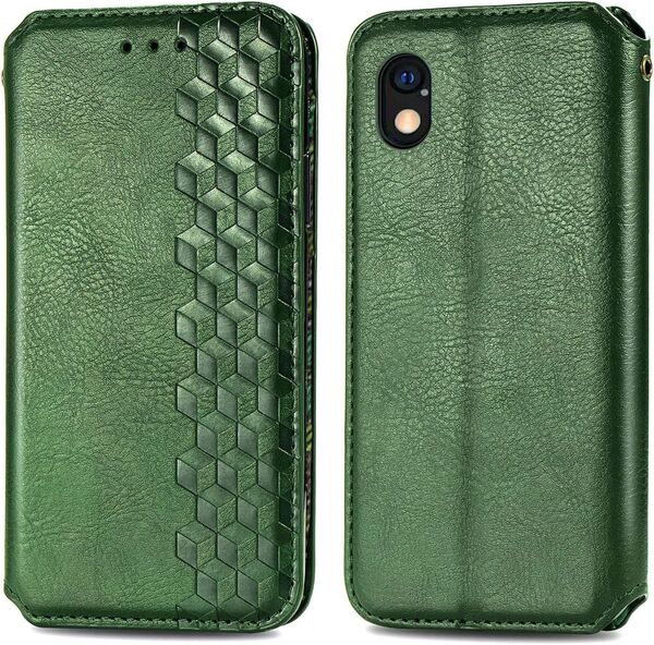 Galaxy a22 ケース 薄型 手帳型 おしゃれ フラップレス 緑