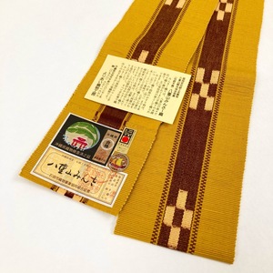  man's obi . -ply mountain ... Okinawa prefecture tradition industrial arts product hand weave yellow Brown obi height 296cm obi width 10cm y291-2604281[Y commodity ] Japanese clothes kimono 