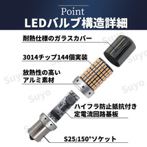 S25 LED ステルス ウィンカー バルブ アンバー 2個セット 150度 ピン角違い シングル球 BAU15S 150° ハイフラ防止抵抗 内蔵 オレンジ 12V_画像5