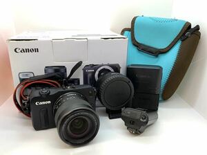 (OH1065)Canon 　EOS M　　EF-M18-55㎜1：3.5-5.6　isSTM　Φ52㎜　　EF-M22STM　KIT　レンズ　バッテリー フラッシュ　望遠　充電器付き