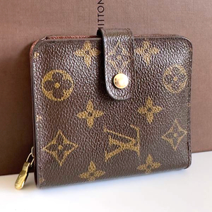 良品♪ ルイヴィトン LOUIS VUITTON モノグラム コンパクトジップ 財布 折り財布 2つ折り財布 メンズ レディース レザー ブラウン M92073