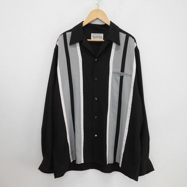 WACKO MARIA ワコマリア 23AW SWITCHING OPEN COLLAR SHIRT 3トーンカラー オープンカラーシャツ リヨセル 長袖シャツ L 10115872