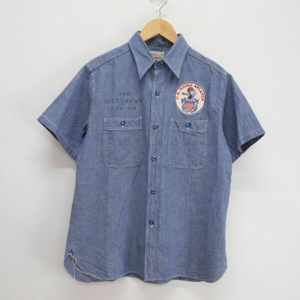 BUZZ RICKSON'S × PEANUTS バズリクソンズ ピーナッツ スヌーピー BR25995 CHAMBRAY WORK SHIRT シャンブレー半袖ワークシャツ 10116596