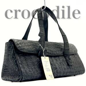 [ обычная цена 47 десять тысяч * подлинный товар ] высший класс крокодил ручная сумочка оттенок черного настоящий экзотический кожа 1 иен плечо .. сумка портфель 