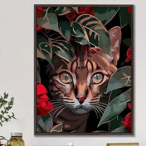ドアップの猫　アートポスター　インテリア　リビング　玄関　トイレ　グリーン　ダークなネコ