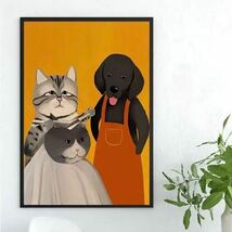 猫と犬の美容室　アートポスター　インテリア　リビング　玄関　トイレ　ディスプレイ　おもしろ　ネコ　イヌ_画像2