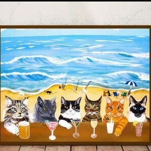 猫大集合　海の家　アートポスター　インテリア　リビング　玄関　トイレ　ディスプレイ　ネコ好きのための