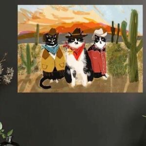 ウェスタン猫　三兄弟　アートポスター　インテリア　リビング　玄関　トイレ　キッチン　ディスプレイ　アメリカ　メキシコ