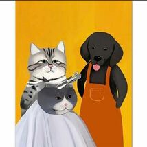 猫と犬の美容室　アートポスター　インテリア　リビング　玄関　トイレ　ディスプレイ　おもしろ　ネコ　イヌ_画像1