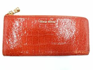 ネコポスOK miu miu ミュウミュウ クロコ 型押し 長 財布 オレンジ ■■ ☆ eed0 レディース