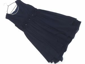 デビュードフィオレ レッセパッセ サテン パールビーズ 花 結婚式二次会 ドレス ワンピース size38/紺 ■■ ☆ eea9 レディース