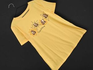 ネコポスOK CARA O CRUZ キャラオクルス 犬 刺繍 Tシャツ size9/黄 ■◆ ☆ eea9 レディース