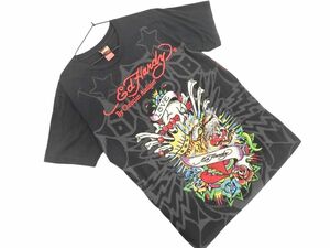 ネコポスOK Ed Hardy エドハーディー プリント スパンコール Tシャツ sizeL/黒 ■◆ ☆ eeb0 メンズ