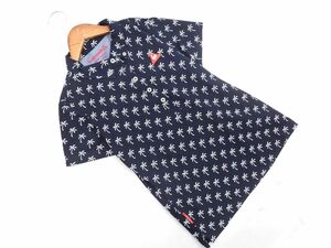 ネコポスOK le coq sportif ルコックスポルティフ ヤシの木柄 ポロシャツ sizeM/濃紺 ■◆ ☆ eeb4 レディース