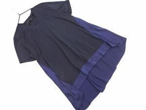 ネコポスOK 自由区 素材 切替 ワイド幅 カットソー size38/濃紺 ■◆ ☆ eeb5 レディース