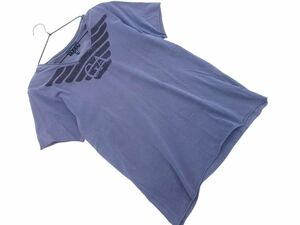 ネコポスOK EMPORIO ARMANI エンポリオアルマーニ JEANS ジーンズ プリント Vネック Tシャツ sizeS/紺 ■◆ ☆ eeb5 メンズ