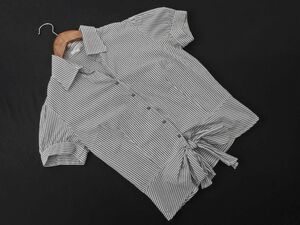  cat pohs OK ROPE Rope front .. stripe blouse shirt size9/ white x gray #* * eeb5 lady's 