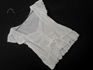  cat pohs OK INGNI wing embroidery car - ring blouse shirt sizeM/ white #* * eeb6 lady's 