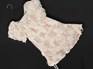  cat pohs OK new goods L*EST ROSE L'Est Rose floral print lace ribbon cut and sewn size2/ white x pink #* * eeb7 lady's 