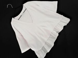 ZARA ザラ Vネック 裾フリル カットソー sizeS/白 ■◆ ☆ eeb6 レディース