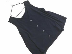 ネコポスOK PLST プラステ 前開き ノースリーブ カットソー sizeS/紺 ■◆ ☆ eeb6 レディース