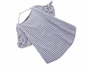  cat pohs OK Untitled stripe ribbon sleeve blouse shirt size2/ gray #* * eec0 lady's 
