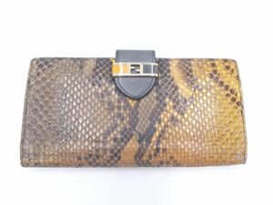 FENDI フェンディ 8M0294 レザー パイソン 長 財布 黄ｘグレー ■■ ☆ eec1 レディース