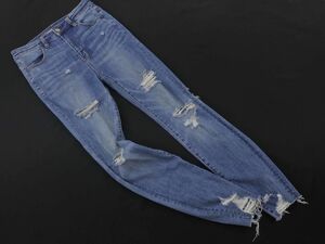 AMERICAN EAGLE アメリカンイーグル スーパーストレッチ ダメージ加工 スキニー デニムパンツ size36/ブルー ■■ ☆ eec1 レディース