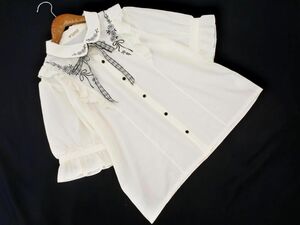  cat pohs OK axes femme axes femme embroidery frill ribbon blouse shirt sizeM/ white x black #* * eec8 lady's 