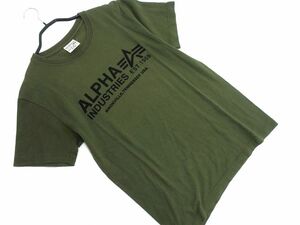 ネコポスOK ALPHA INDUSTRIES アルファインダストリーズ ロゴ Tシャツ sizeM/カーキ ■◆ ☆ eed0 メンズ