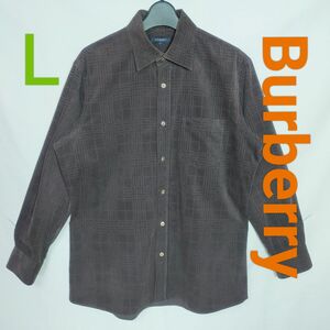 【良品】BURBERRY バーバリー　長袖シャツ カットパイル 透かし柄メガチェック Ｌ