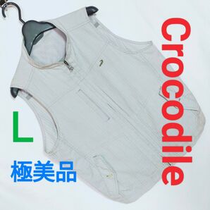 【極美品】Crocodile クロコダイル ジップアップ ベスト グレーストライプ L
