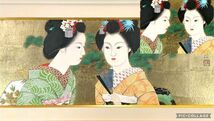 真作■日本画■翠信■二人舞妓■ワイド大型■金箔■美しい秀作■額付絵画　1ｂ_画像1