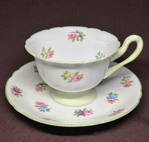 B симпатичный Sherry чай * комплект cup & блюдце маленький цветок ... зеленый Англия античный Vintage 