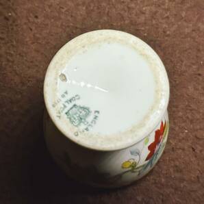 C レア！コールポート ミントン風 アンティーク エッグカップ シノワズリ 花鳥図 ピンク エナメル彩 1900年頃の画像5